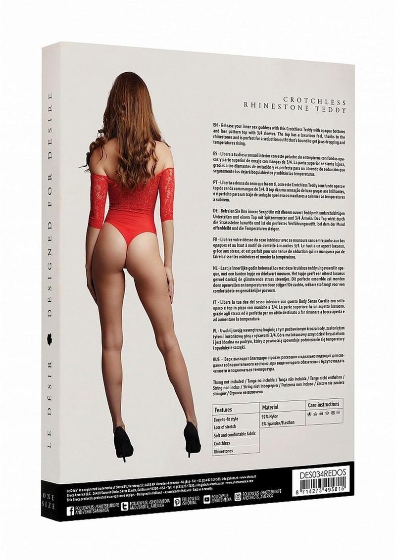Le Désir Crotchless Rhinestone Teddy - Red - Image 3