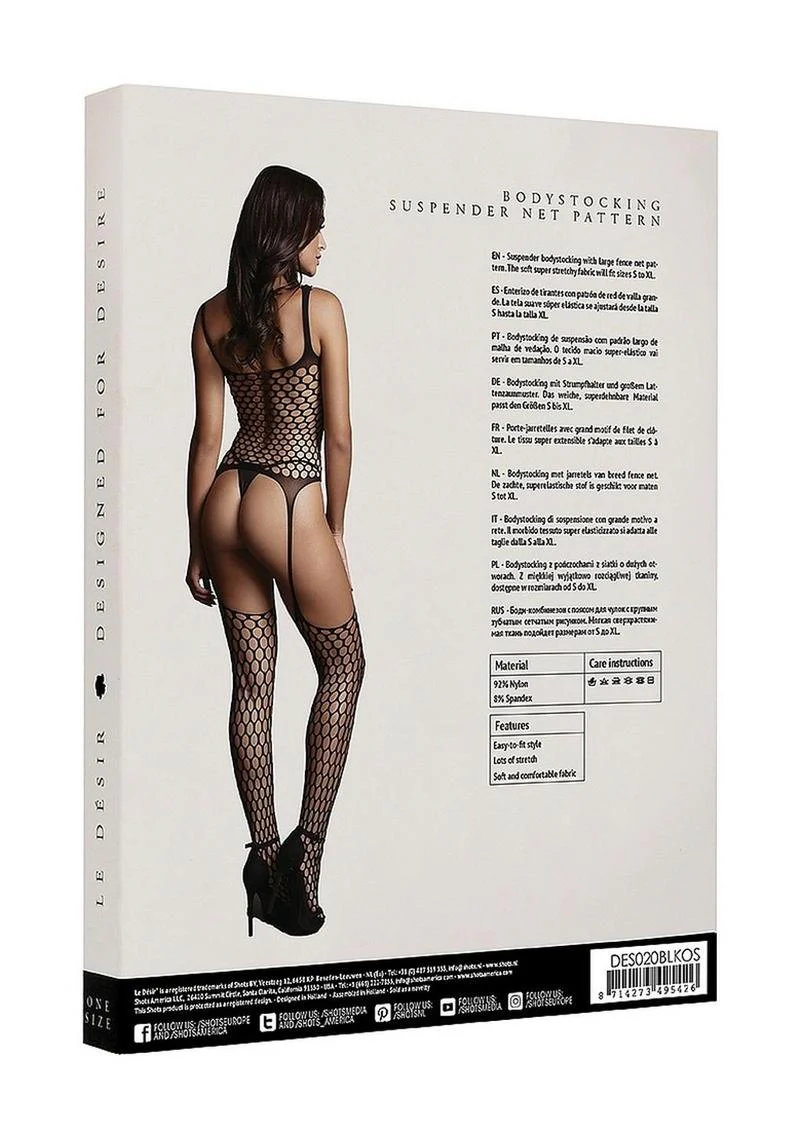 Le Désir Black Fishnet Suspender Bodystocking - Image 3
