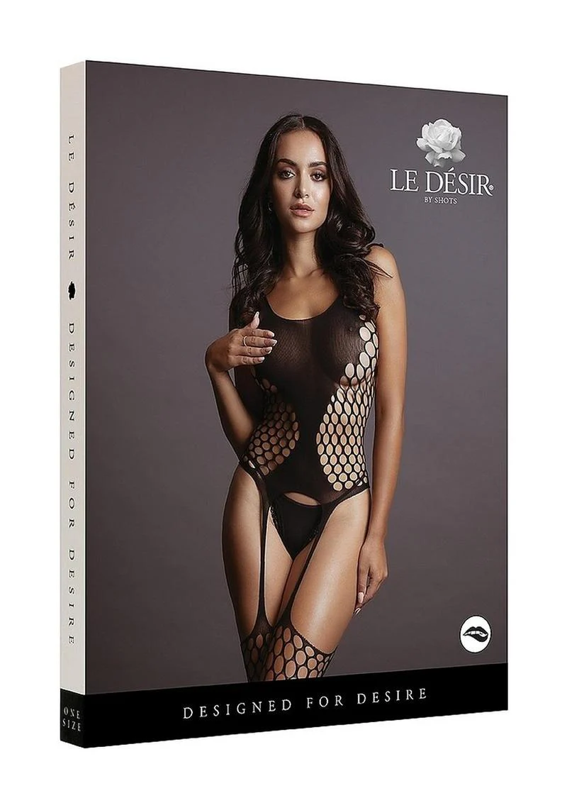 Le Désir Black Fishnet Suspender Bodystocking - Image 4