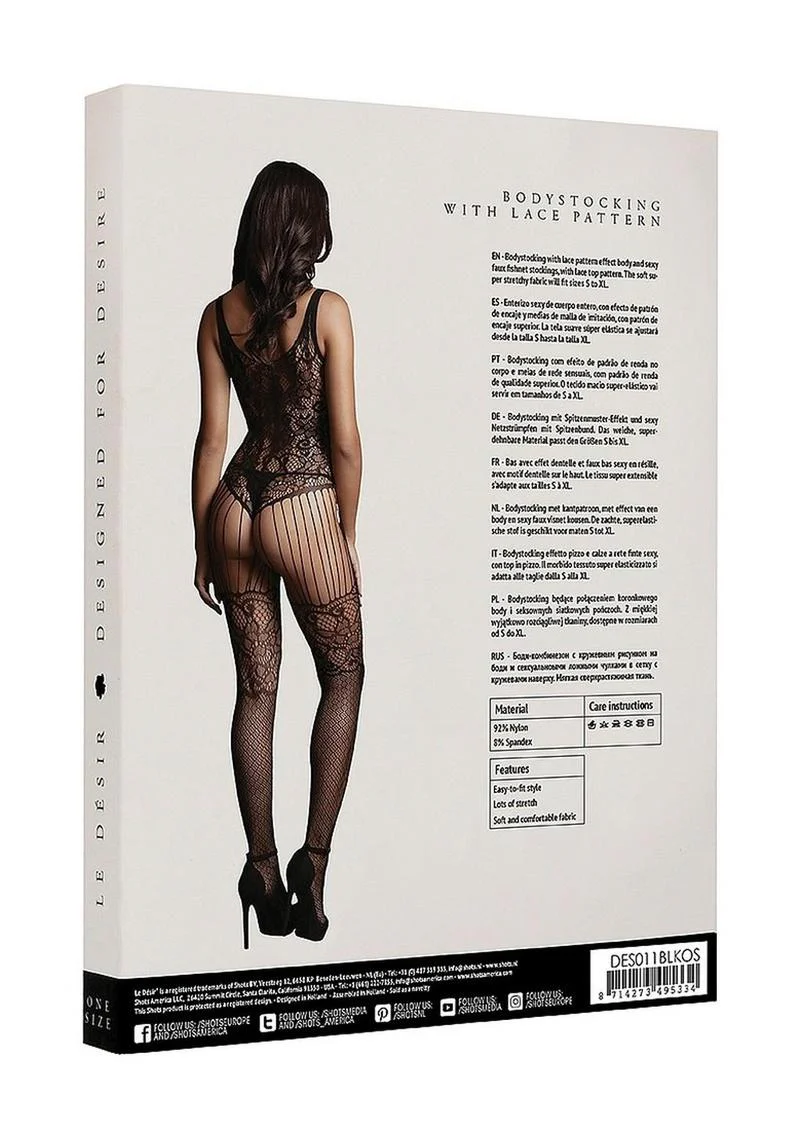 Le Désir Black Lace and Fishnet Bodystocking - Image 6