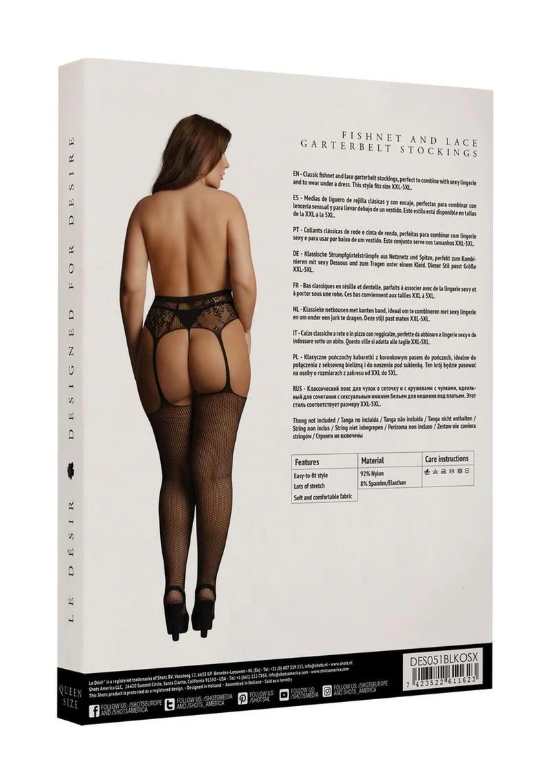 Le Desir Fishnet and Lace Garterbelt Stockings - Image 3