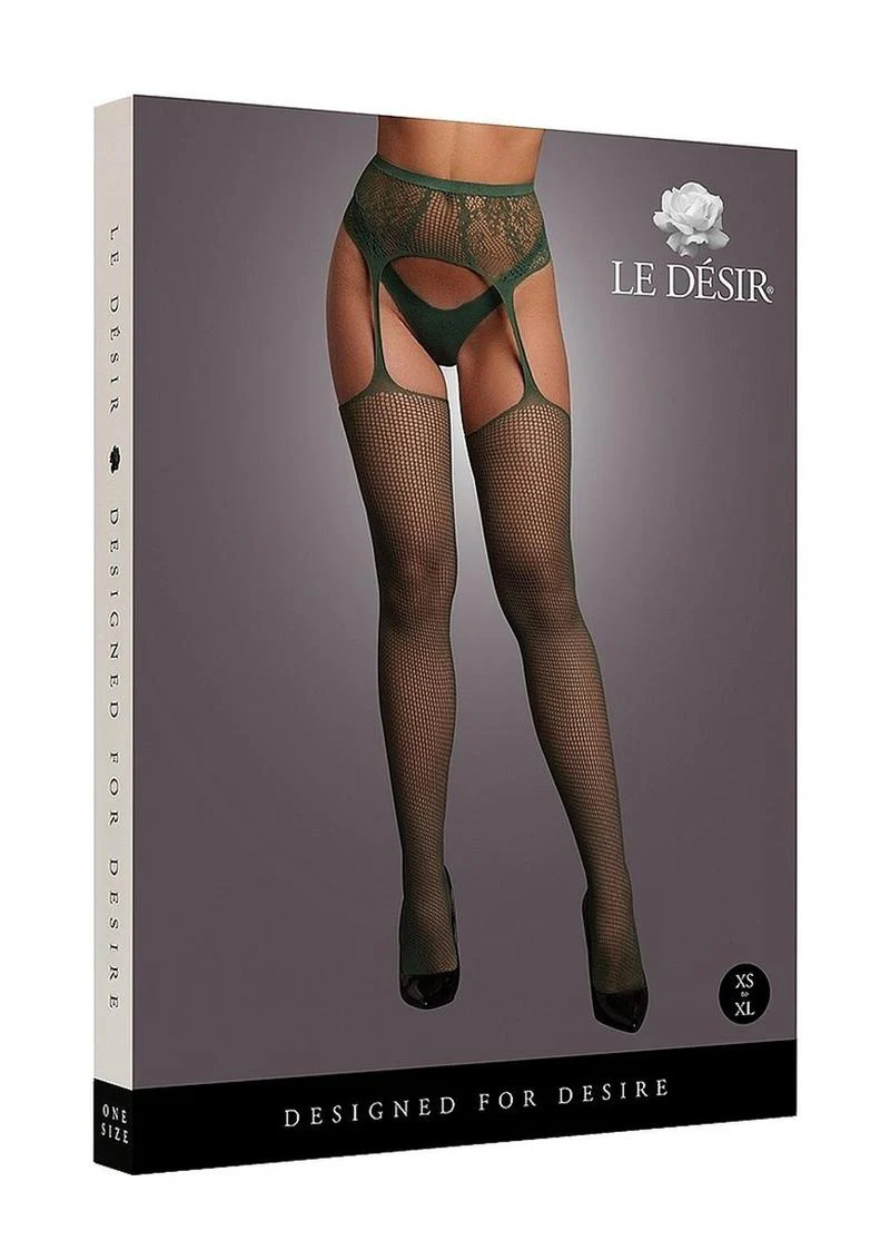 Le Désir Fishnet And Lace Garterbelt Stockings One Size - Image 3