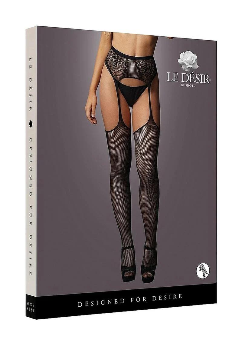 Le Désir Fishnet And Lace Garterbelt Stockings One Size - Image 7