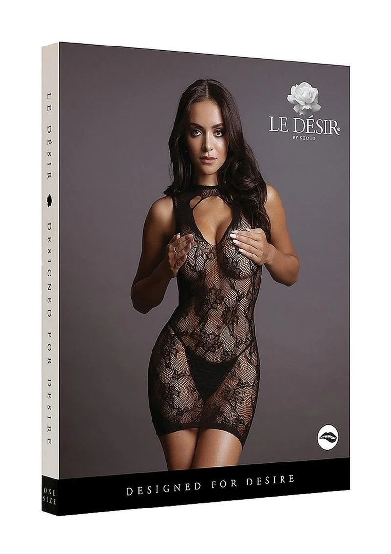Le Désir High Neck Lace Mini Dress In Sheer Floral Lingerie - Image 4