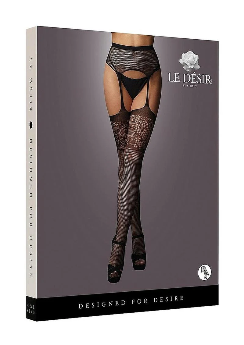 Le Désir Lace Top Garterbelt Stockings One Size - Image 3