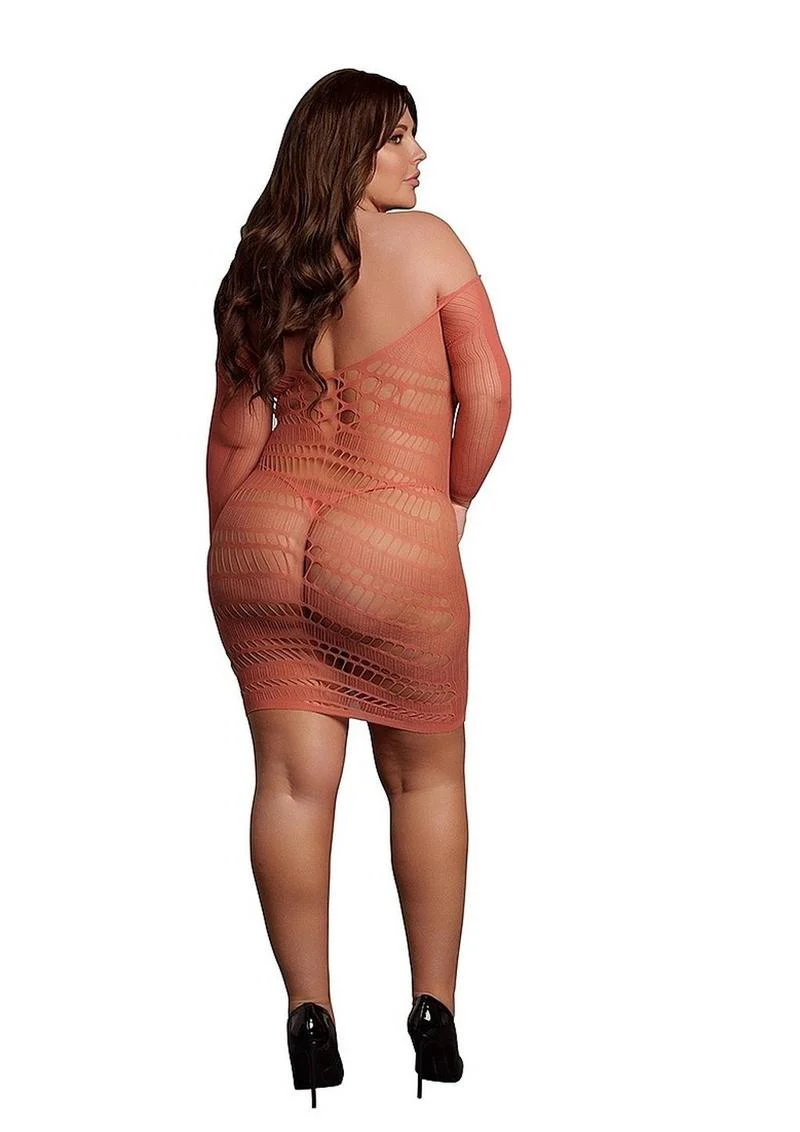Le Désir Long Sleeved Net Mini Dress For Queen Size - Image 2