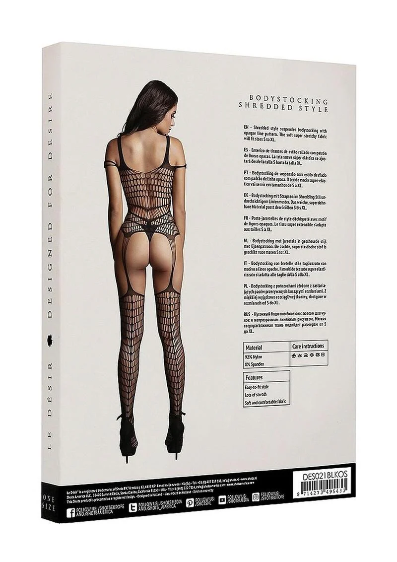 Le Desir Shredded Bodystocking - Black - Image 3