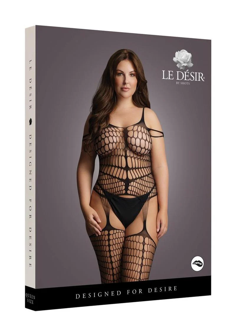Le Desir Shredded Suspender Bodystocking With Bold Lingerie - Image 4