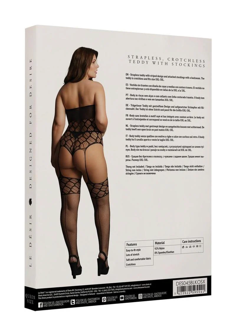 Le Désir Strapless Crotchless Teddy with Stockings - Image 3