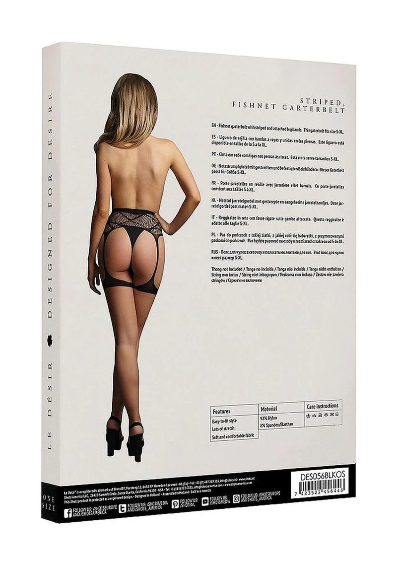 Le Désir Striped Fishnet Garterbelt With Bold Garter Lingerie - Image 3