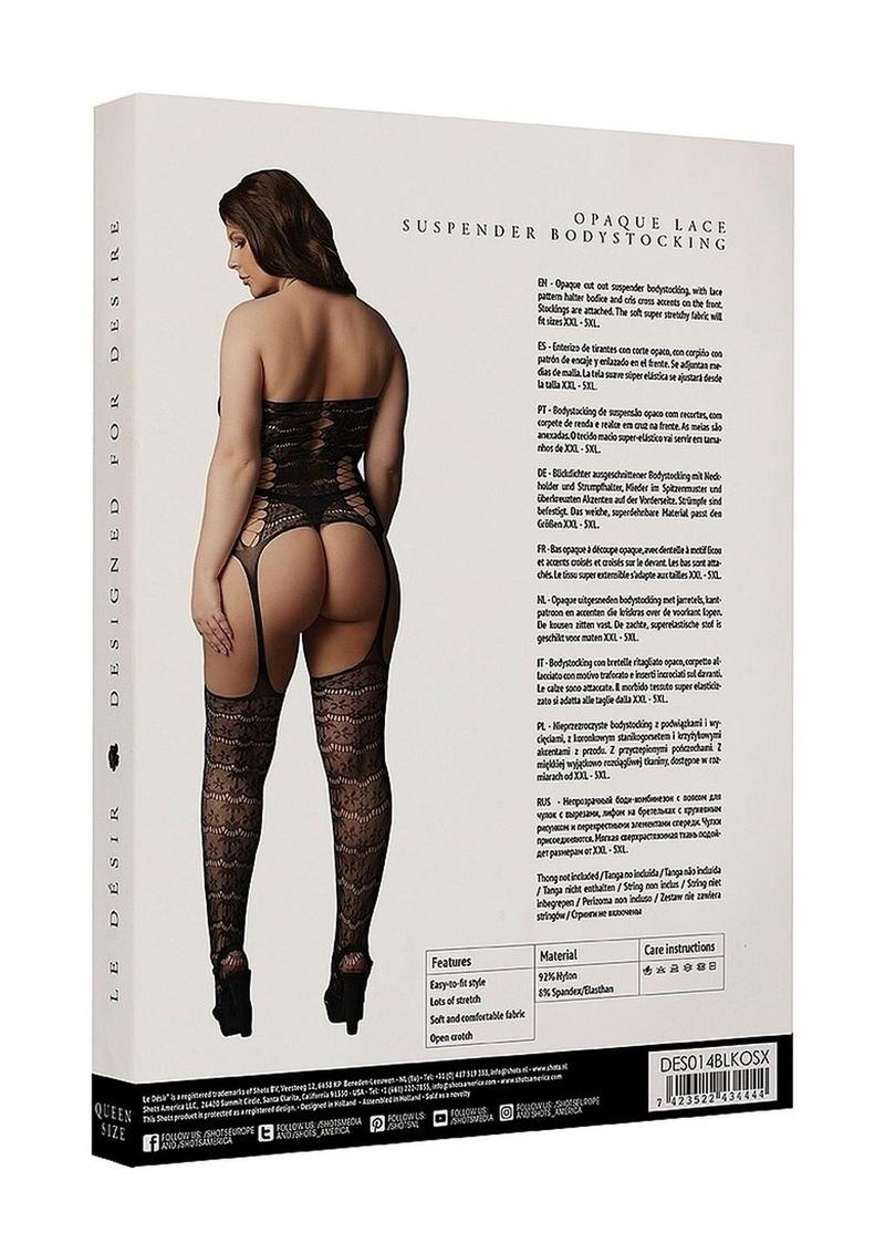 Le Desire Lace Suspender Bodystocking - Black - Image 8