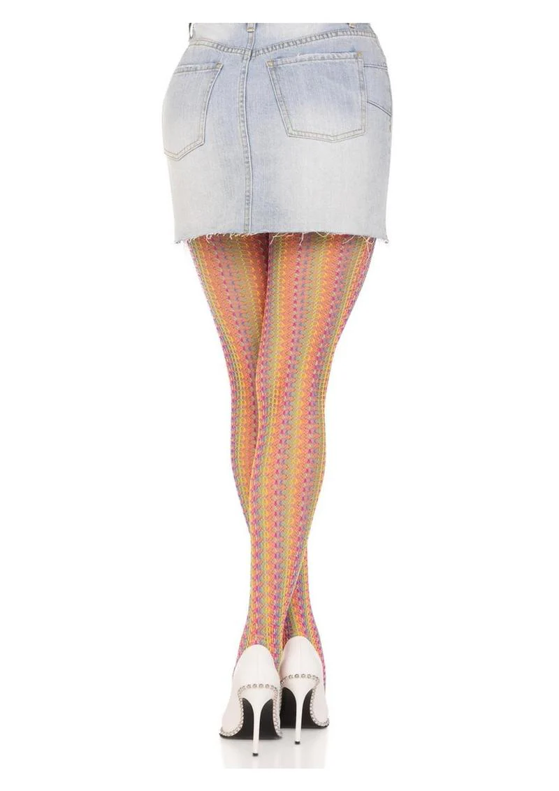 Leg Aventue Rainbow Multicolor Crochet Net Tights - Image 3