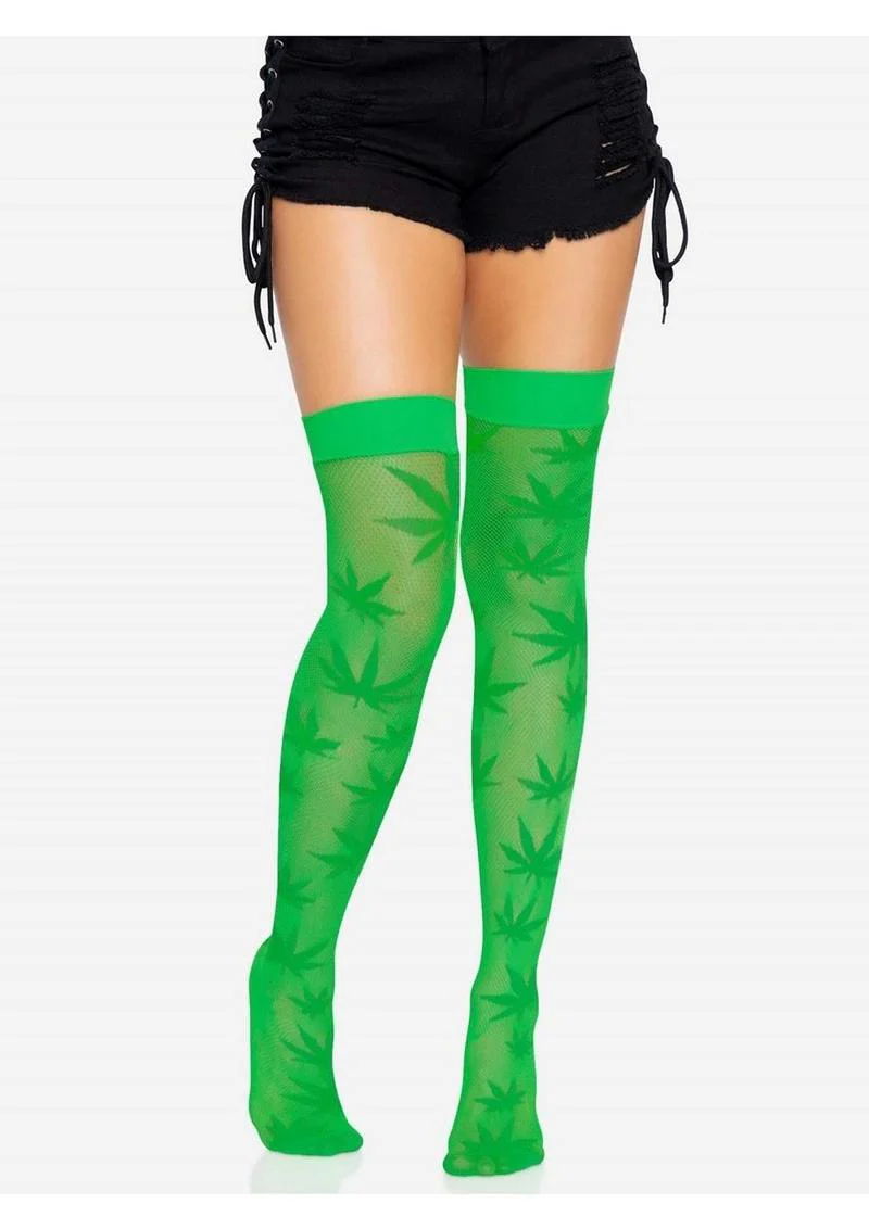 Leg Avenue 420 Net Thigh Highs with Leaf Print - Image 5