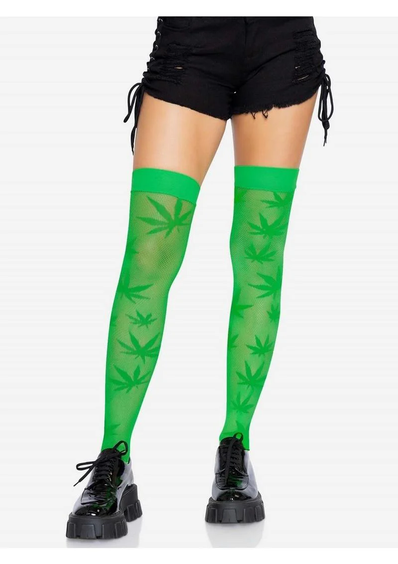Leg Avenue 420 Net Thigh Highs with Leaf Print - Image 6