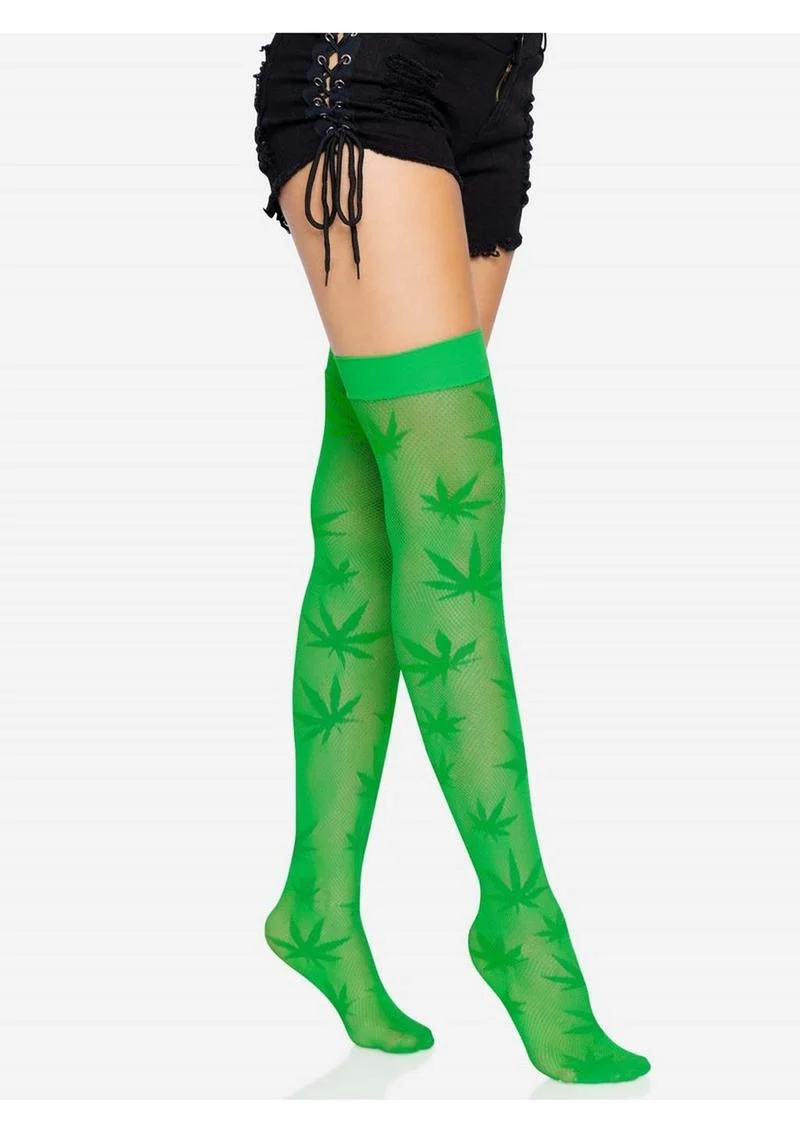 Leg Avenue 420 Net Thigh Highs with Leaf Print - Image 7