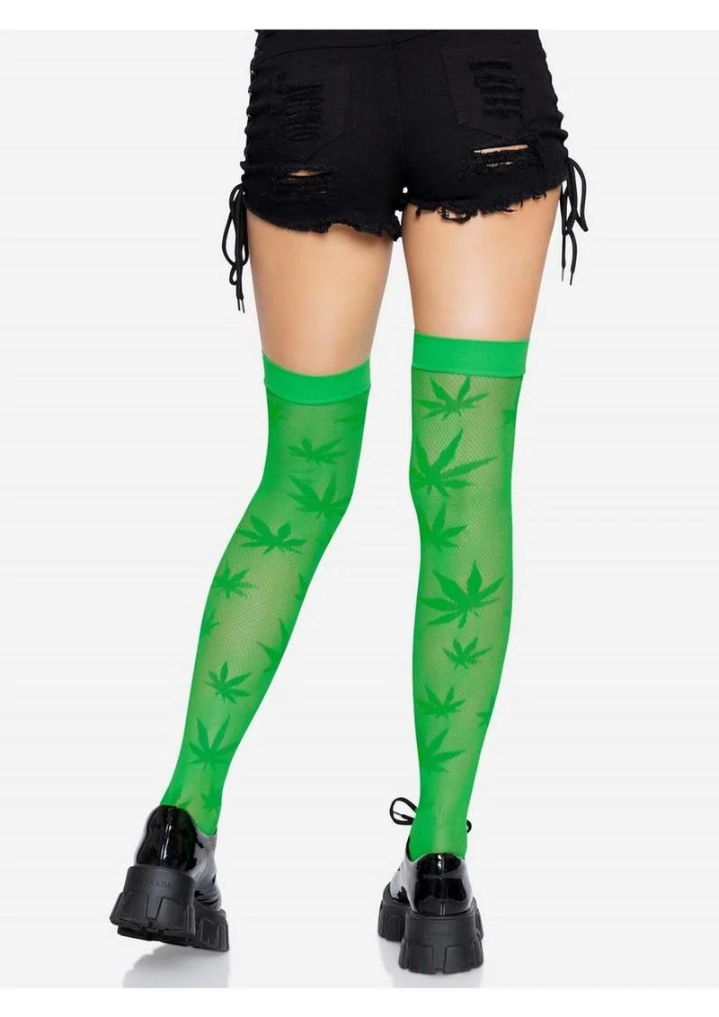 Leg Avenue 420 Net Thigh Highs with Leaf Print - Image 8