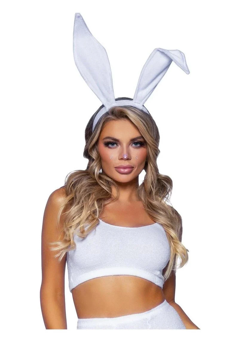 Leg Avenue Bendable Velvet Bunny Ears - White - Image 3