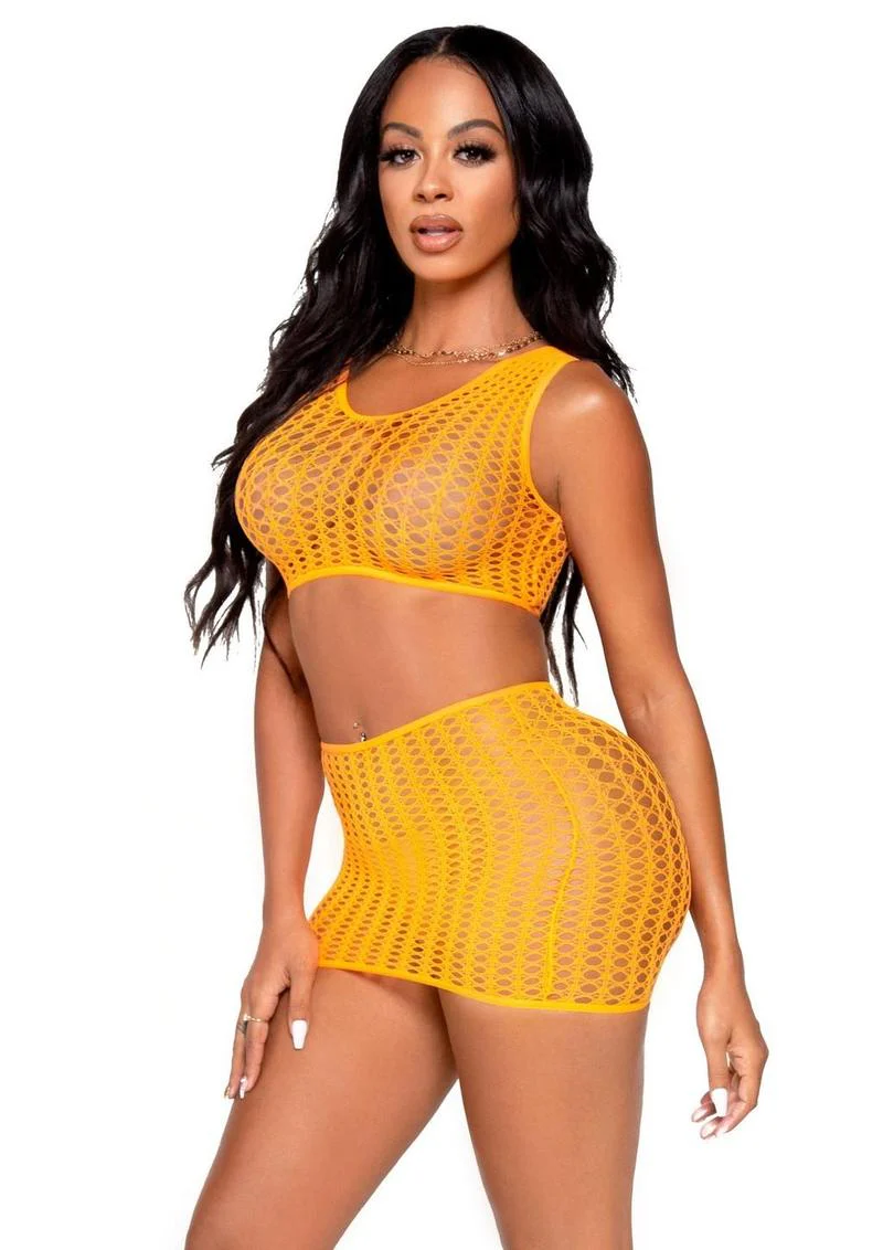 Leg Avenue Crochet Net Tank Crop Top and Mini Skirt - Image 3