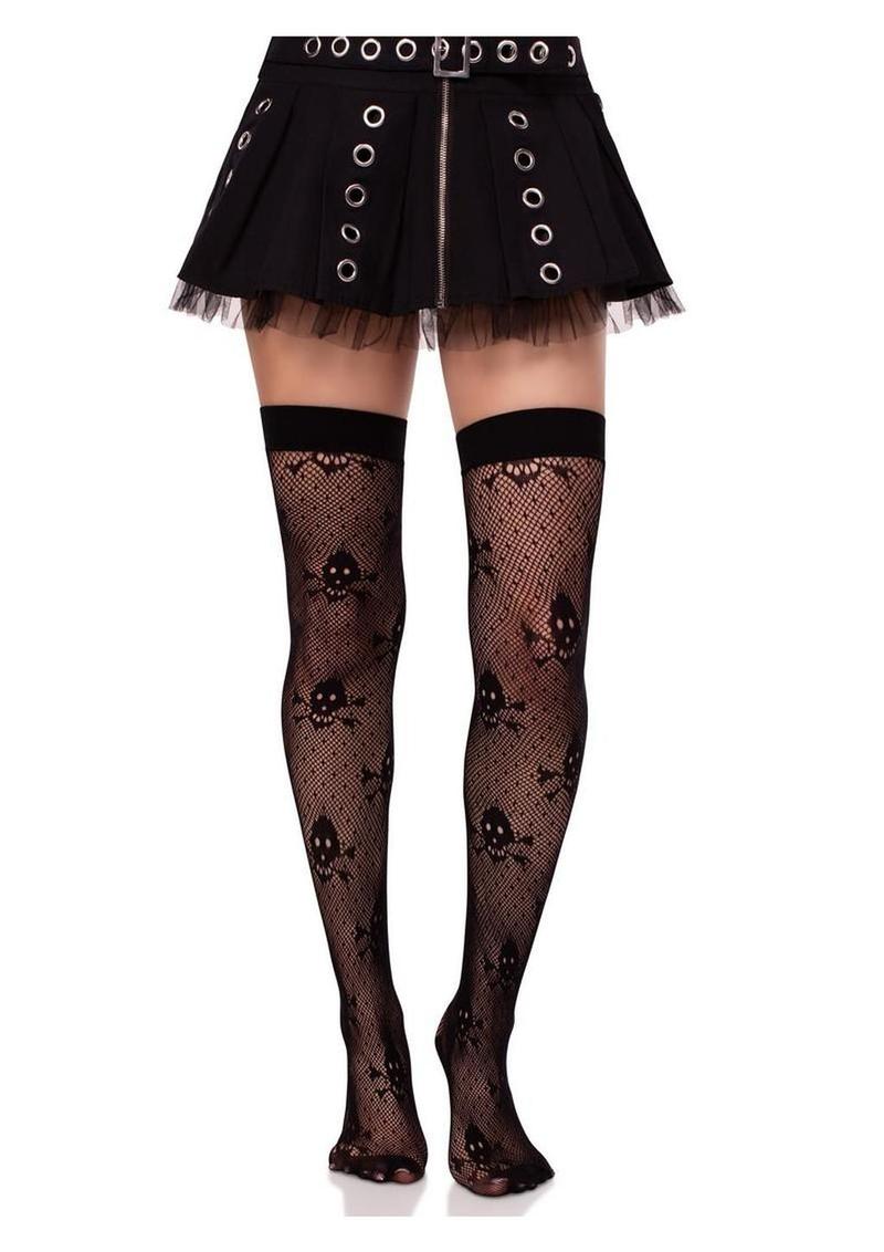 Leg Avenue Dotted Net Skull Thigh Highs - Image 4