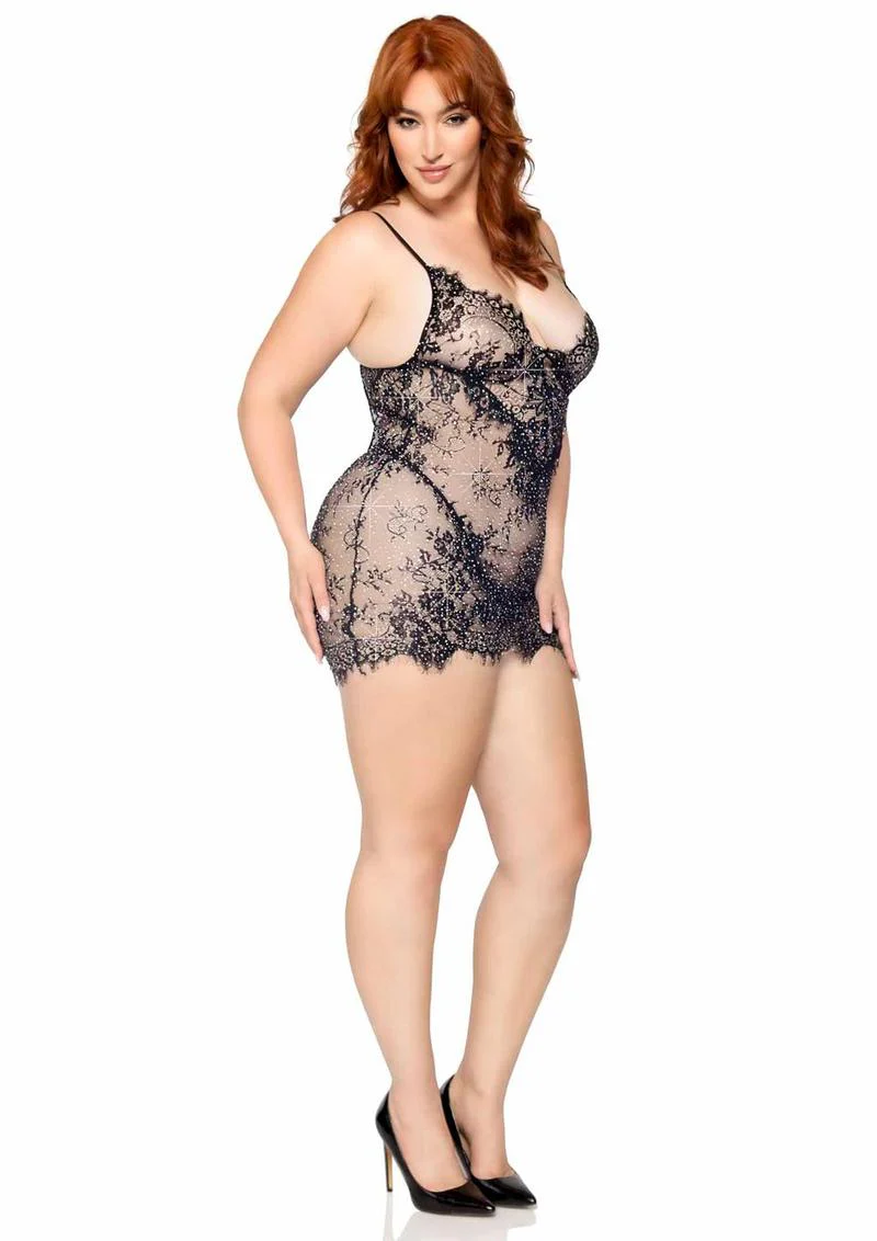 Leg Avenue Eyelash Lace Rhinestone Backless Mini Dress - Image 3