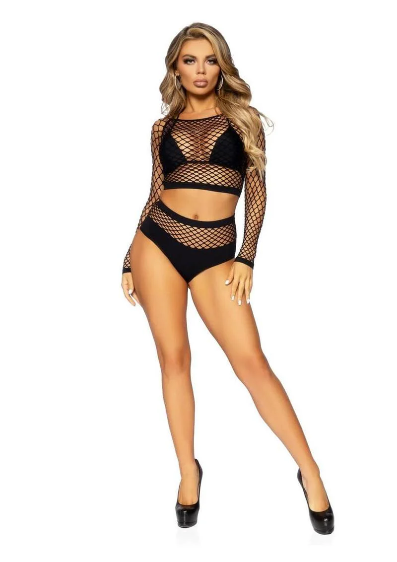 Leg Avenue Industrial Net Long-Sleeved Crop Top - Image 3