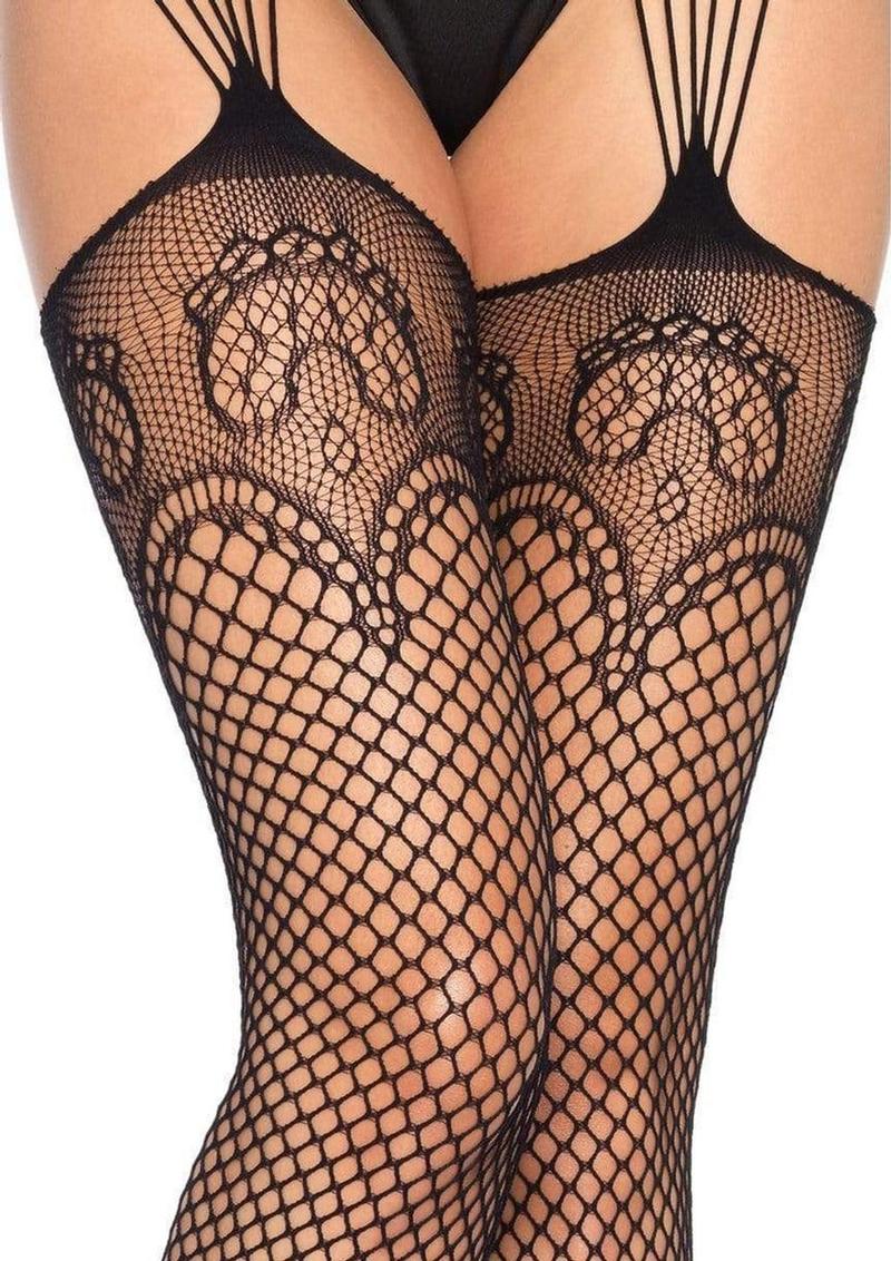 Leg Avenue Industrial Net Stocking Duchess Lace Top and Attached - Image 5