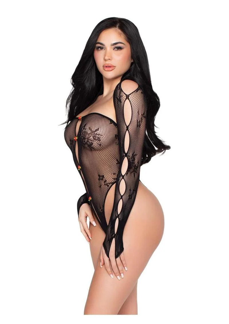 Leg Avenue Keyhole Net And Lace Crotchless Teddy - Image 2