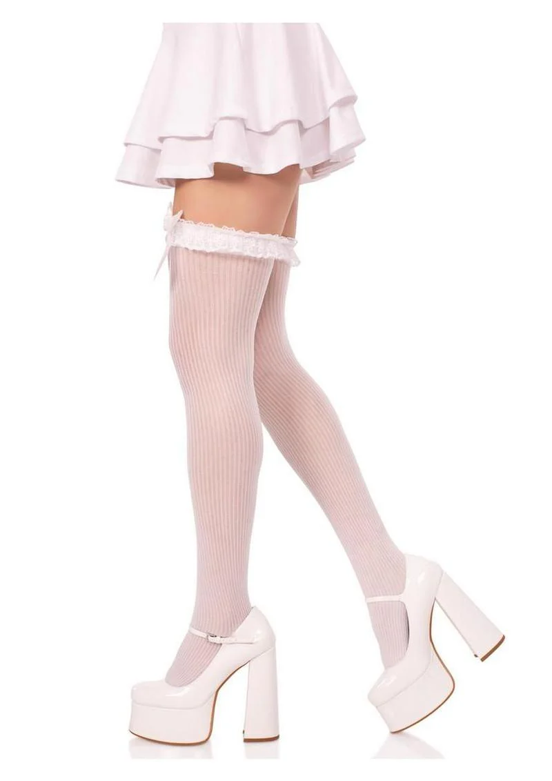 Leg Avenue Lace Garter Sheer Striped Thigh Highs - Image 10