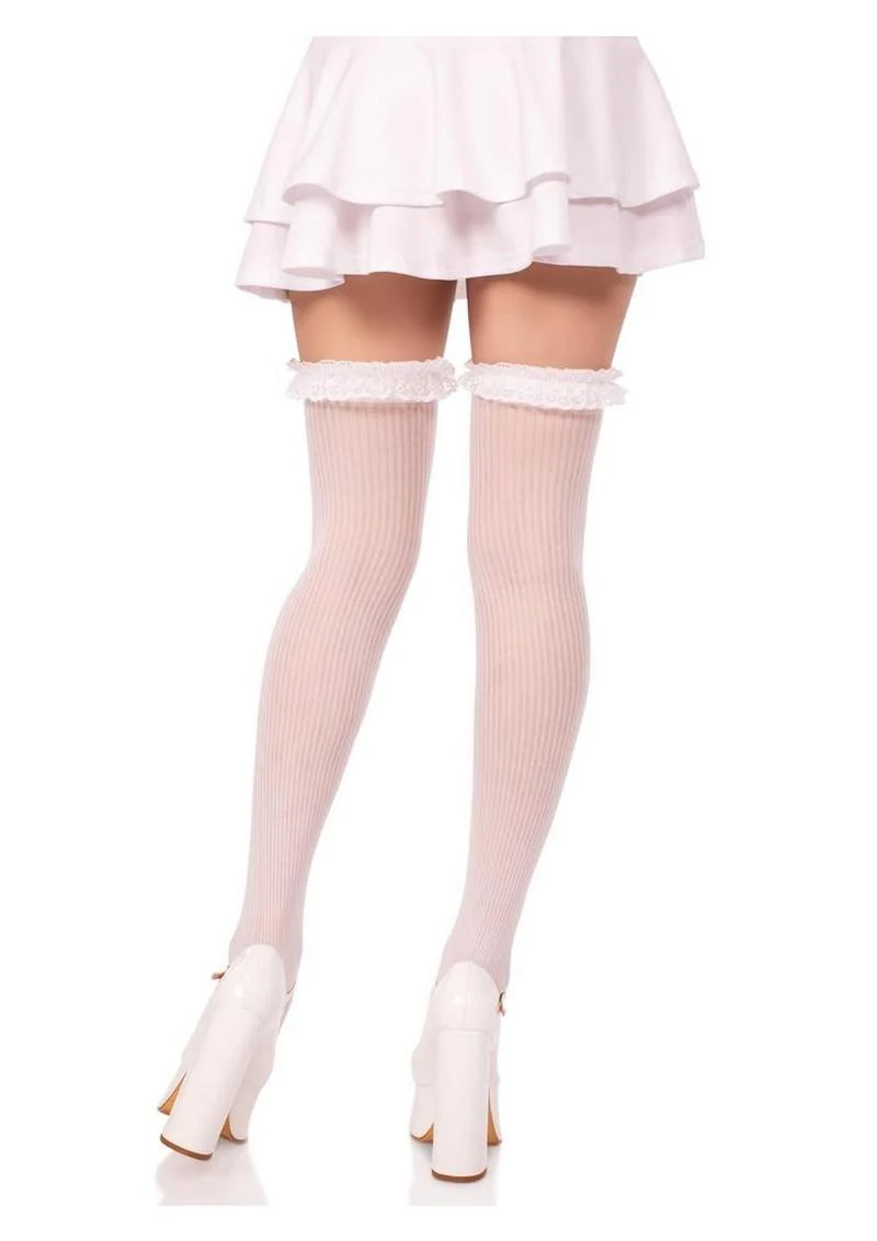 Leg Avenue Lace Garter Sheer Striped Thigh Highs - Image 11