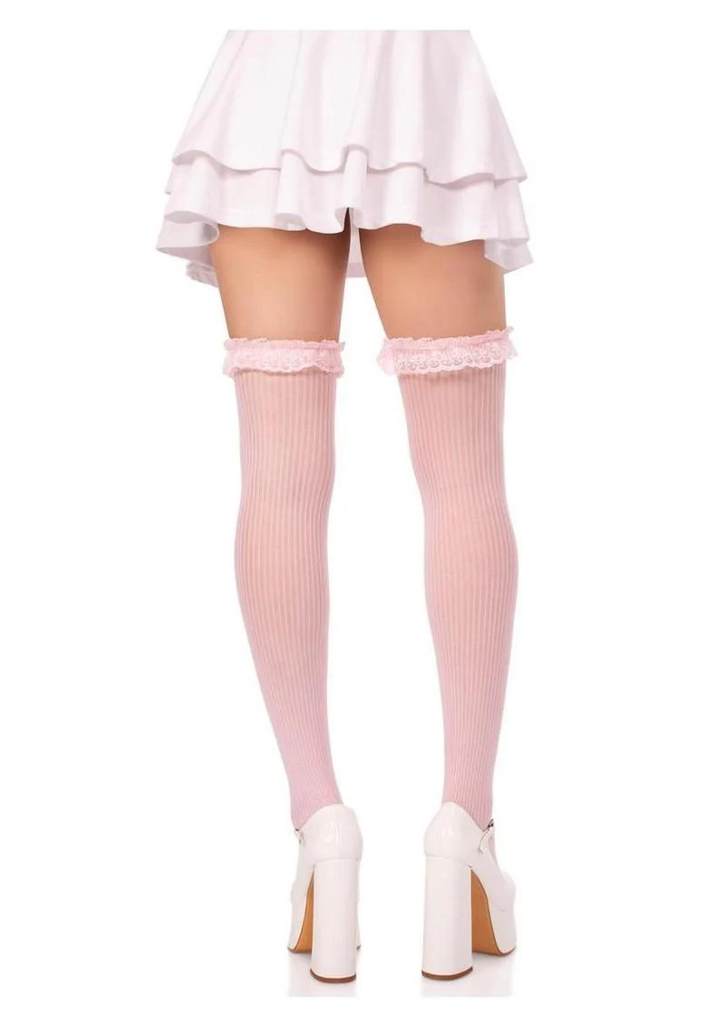 Leg Avenue Lace Garter Sheer Striped Thigh Highs - Image 7
