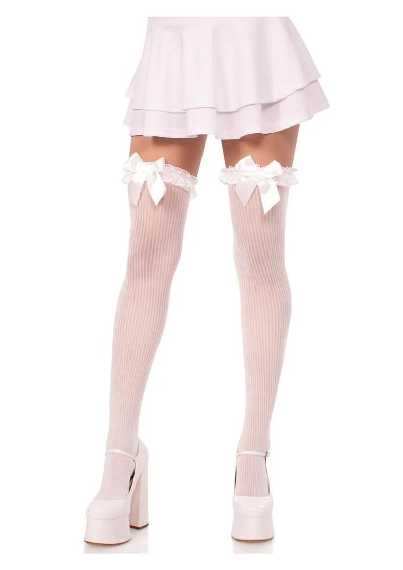 Leg Avenue Lace Garter Sheer Striped Thigh Highs - Image 9