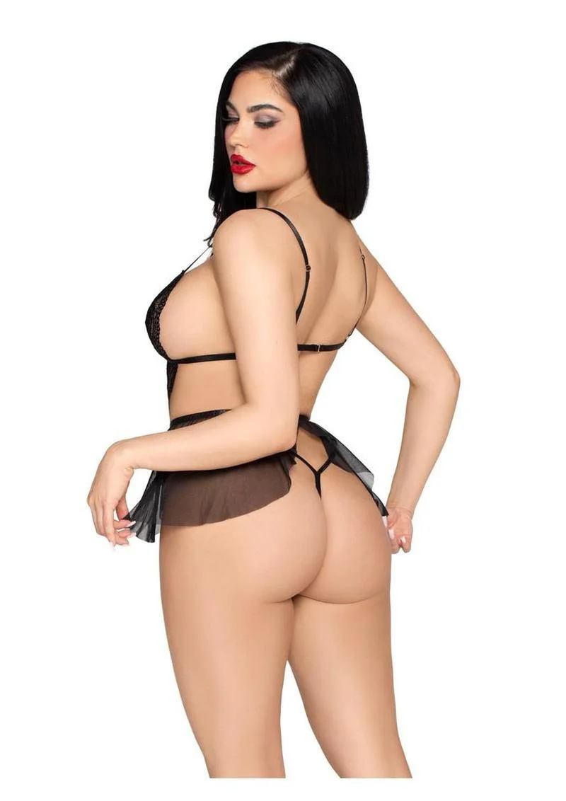 Leg Avenue Lace & Mesh Babydoll Set – Black - Image 2