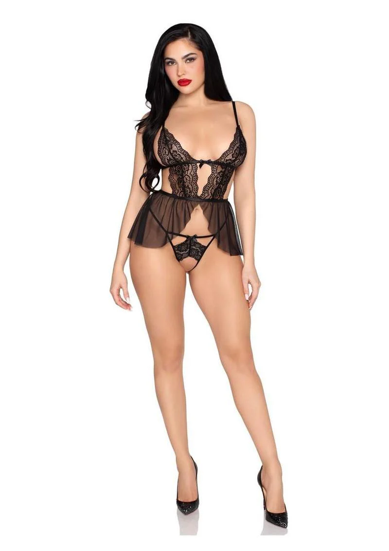Leg Avenue Lace & Mesh Babydoll Set – Black - Image 3