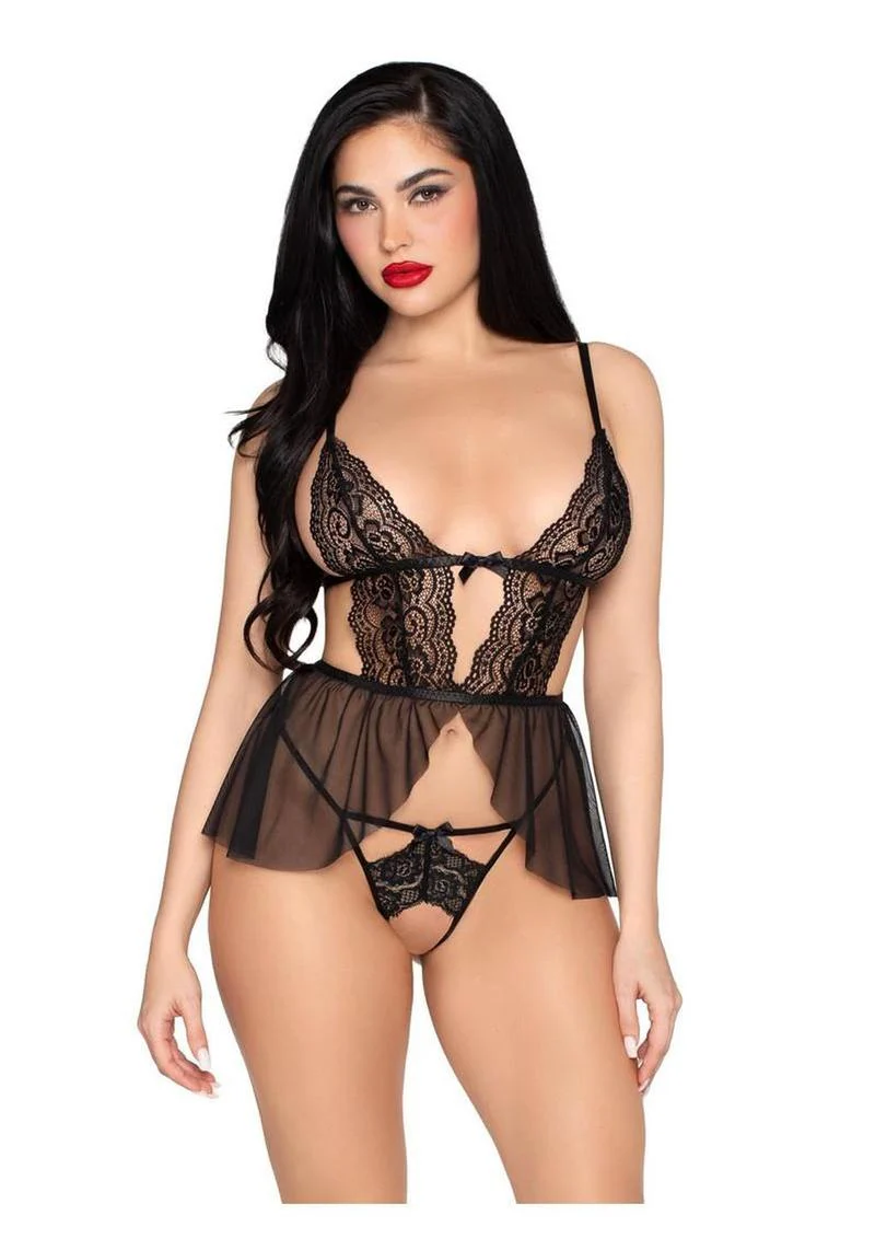 Leg Avenue Lace & Mesh Babydoll Set – Black - Image 6