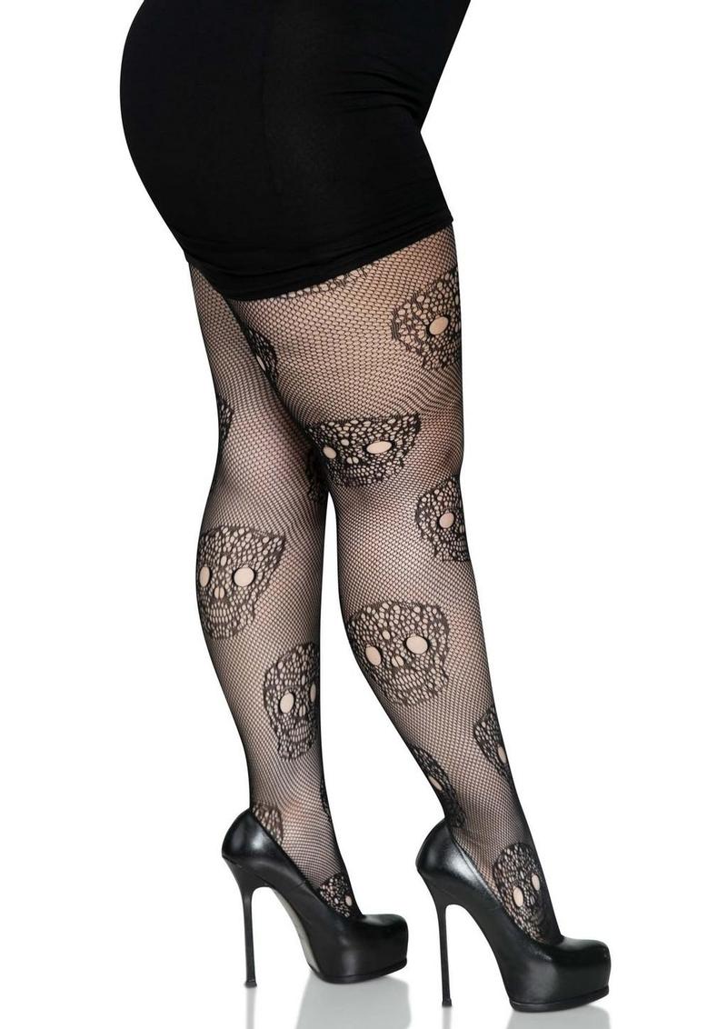 Leg Avenue Lace Skull Fishnet Tights - Image 3