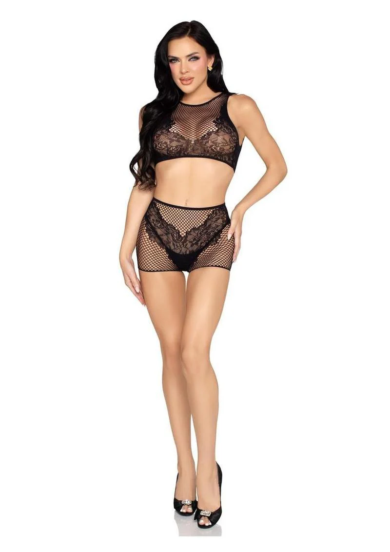 Leg Avenue Net and Lace Crop Top And Boyshorts Set - Image 4