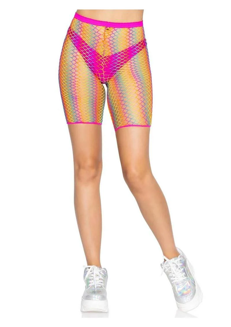 Leg Avenue Ombre Rainbow Woven Net Biker Shorts