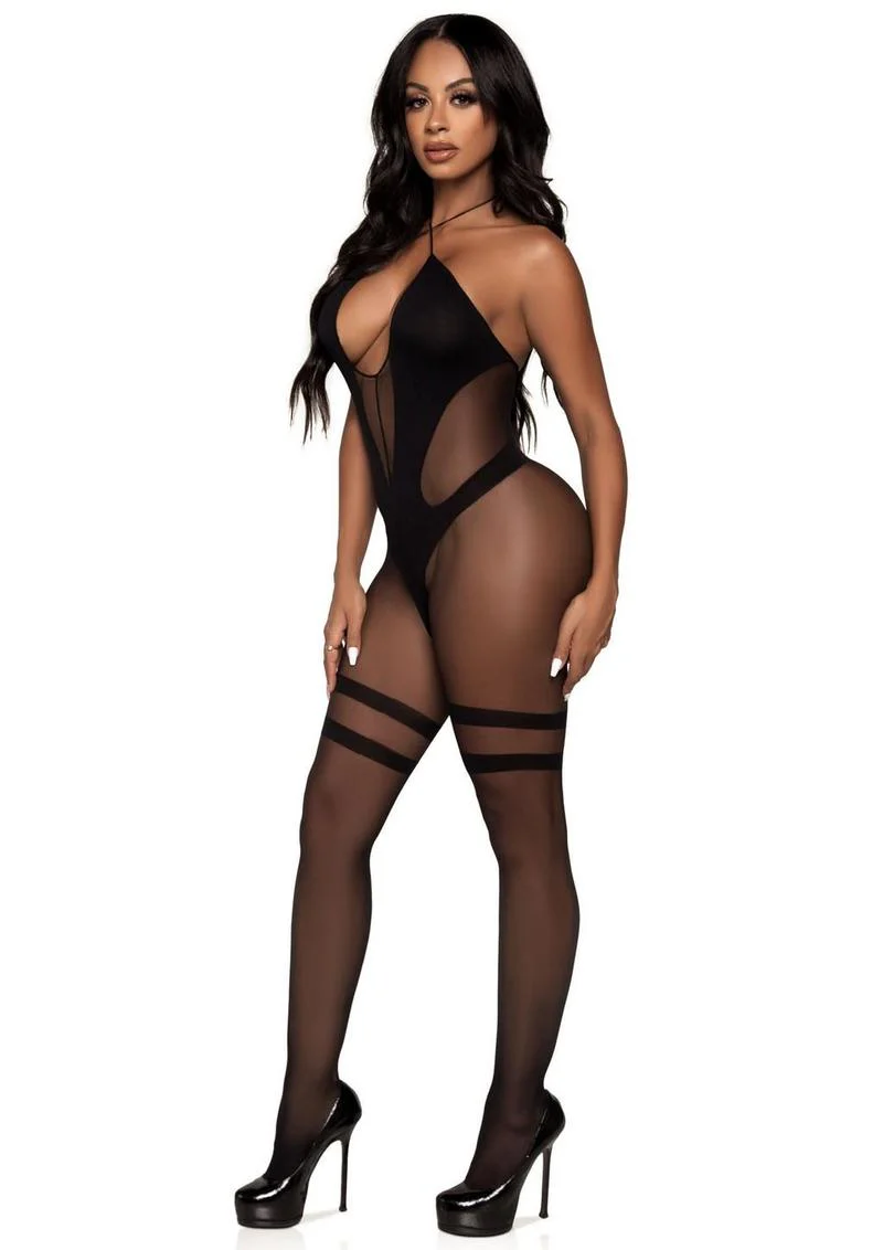 Leg Avenue Opaque and Sheer Keyhole Twist Halter Bodystocking - Image 3