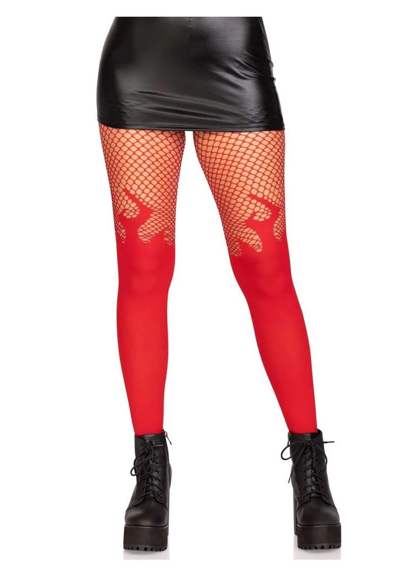 Leg Avenue Opaque Flame Tights with Fishnet Top - Image 4