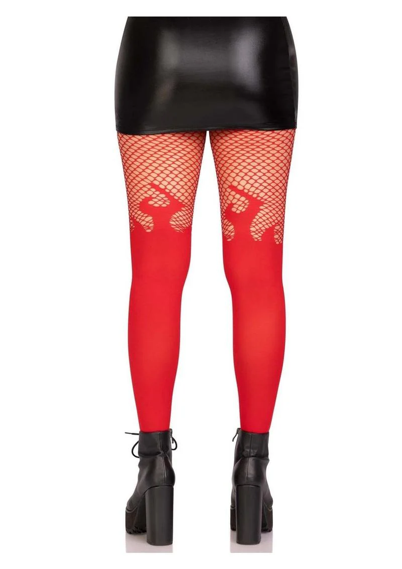 Leg Avenue Opaque Flame Tights with Fishnet Top - Image 6