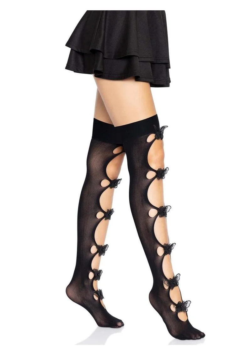 Leg Avenue Opaque Net Butterfly Applique Thigh Highs - Image 3