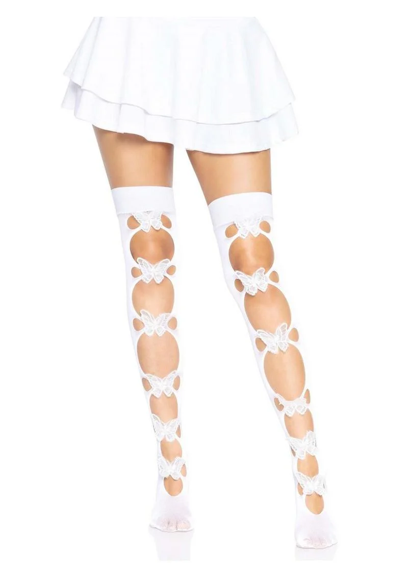Leg Avenue Opaque Net Butterfly Applique Thigh Highs - Image 6