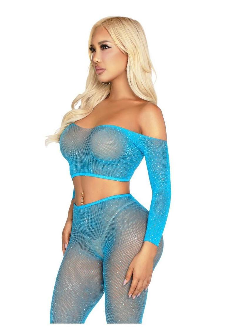 Leg Avenue Rhinestone Fishnet Crop Top and Footless Tights - Image 10