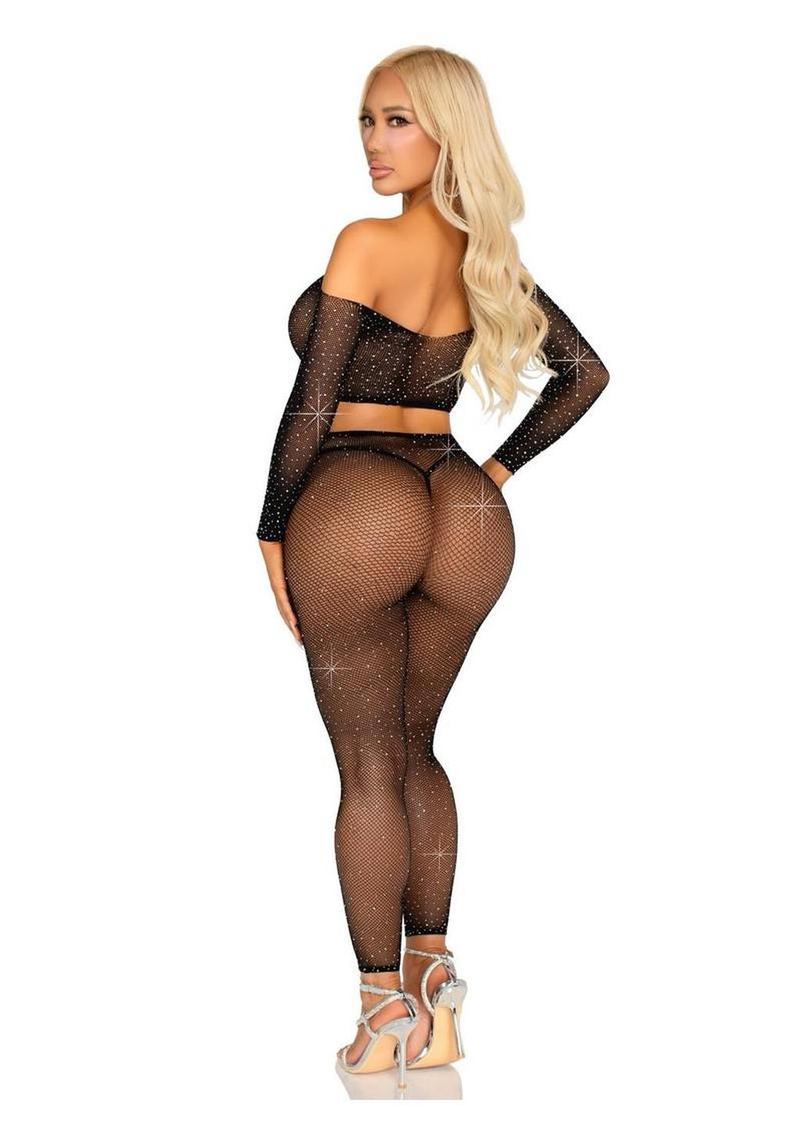 Leg Avenue Rhinestone Fishnet Crop Top and Footless Tights - Image 3