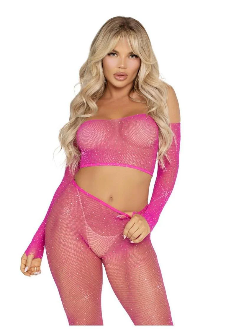 Leg Avenue Rhinestone Fishnet Crop Top and Footless Tights - Image 5