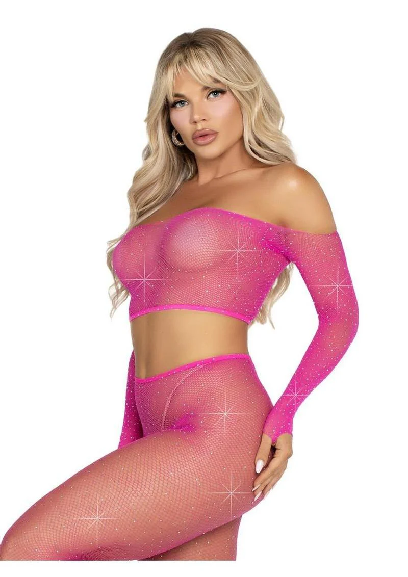Leg Avenue Rhinestone Fishnet Crop Top and Footless Tights - Image 6