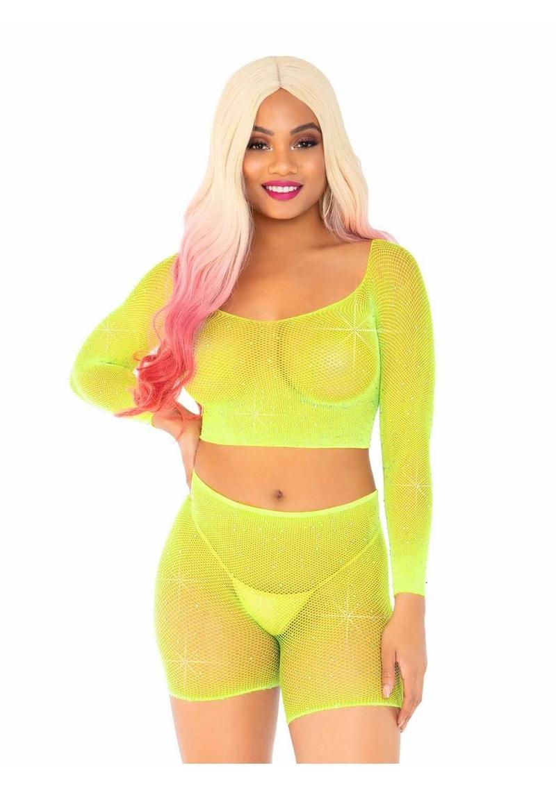 Leg Avenue Rhinestone Fishnet Long Sleeve Crop Top - Image 3