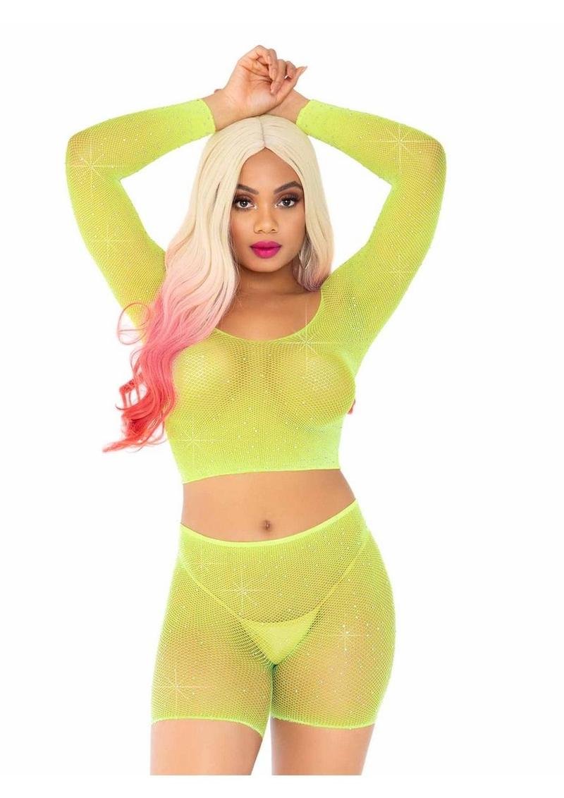 Leg Avenue Rhinestone Fishnet Long Sleeve Crop Top - Image 5