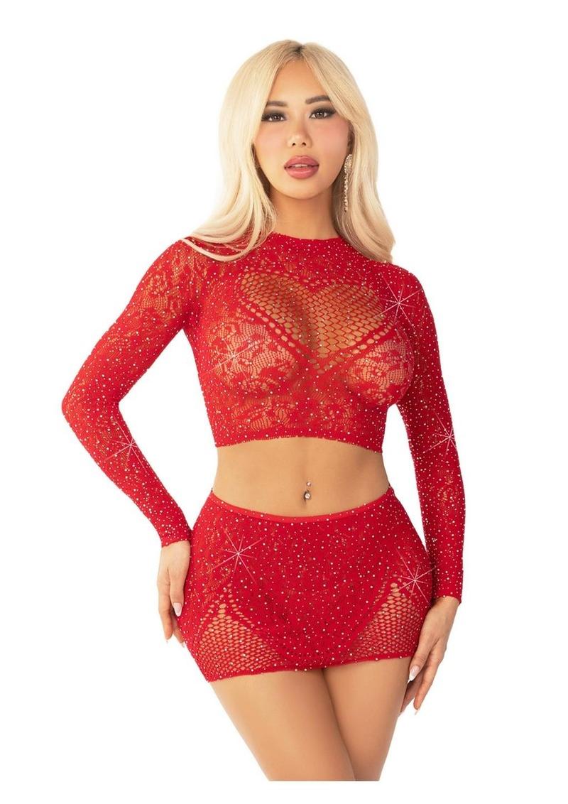 Leg Avenue Rhinestone Lace And Net Crop Top - Image 5