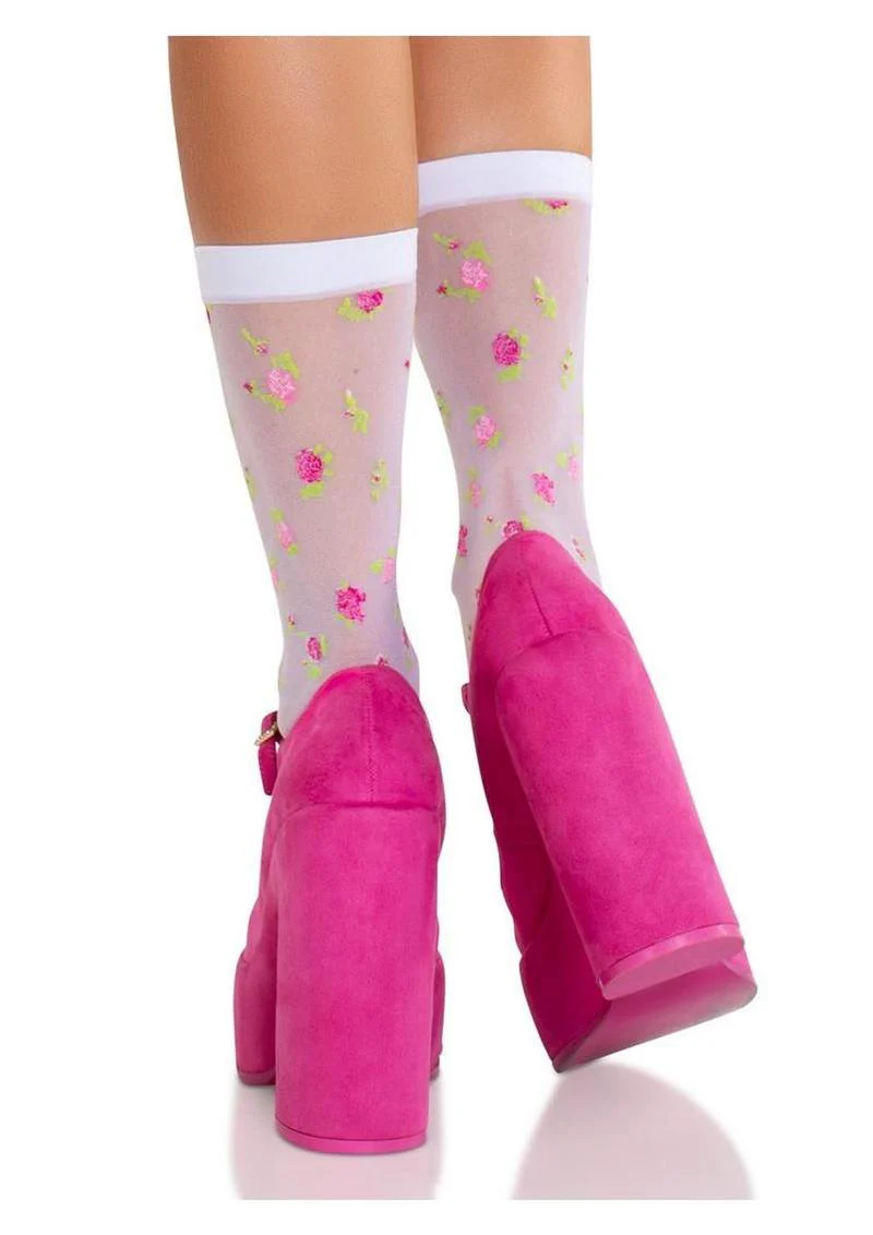 Leg Avenue Rosette Jacquard Spandex Sheer Anklets - Image 3